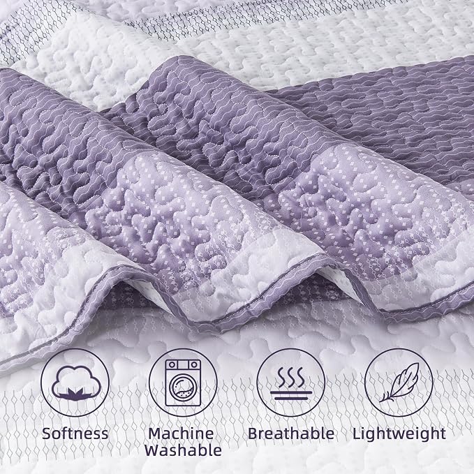Andency Queen Quilt Bedding Set Grayish Purple, 3 Pieces Patchwork Summer - Image 4