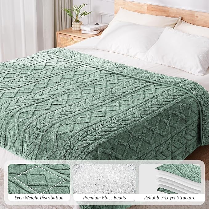 Wemore Jacquard Fleece Weighted Blanket Queen Size 60" x 80" 15lbs, Ultra Soft - Image 3