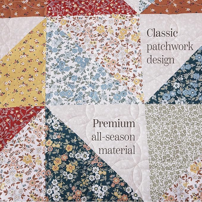 BLOOMHAVEN Quilt Set Queen Size, Patchwork Burnt Orange Floral Quilt Sets - Image 6