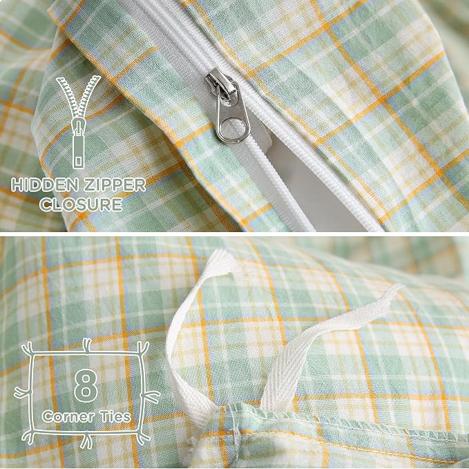 TOCOMOA Plaid Duvet Cover Set 100% Washed Cotton Like Linen Feel Super Soft - Image 6