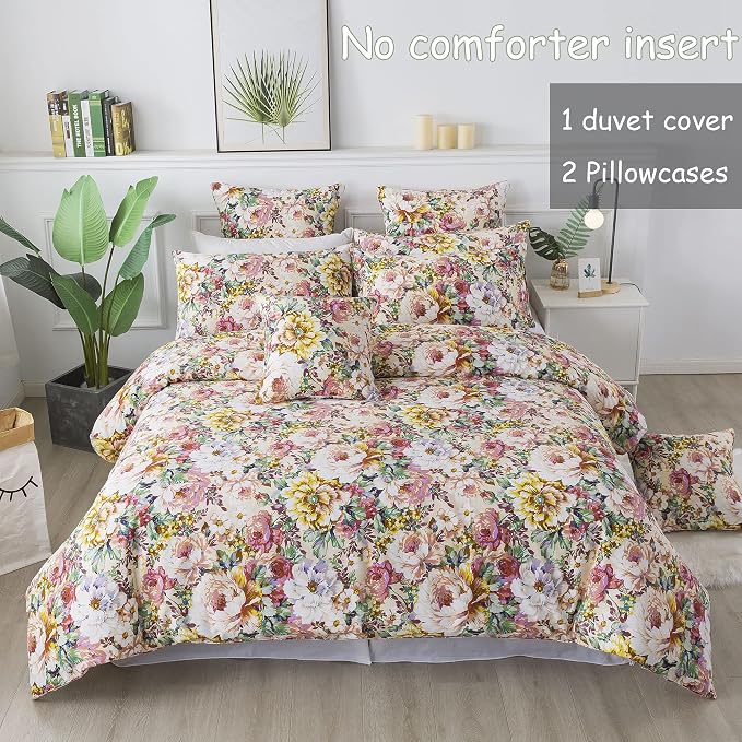 FADFAY Garden Floral Bedding Set Queen 100% Cotton 600 TC Shabby Vintage Duvet - Image 2