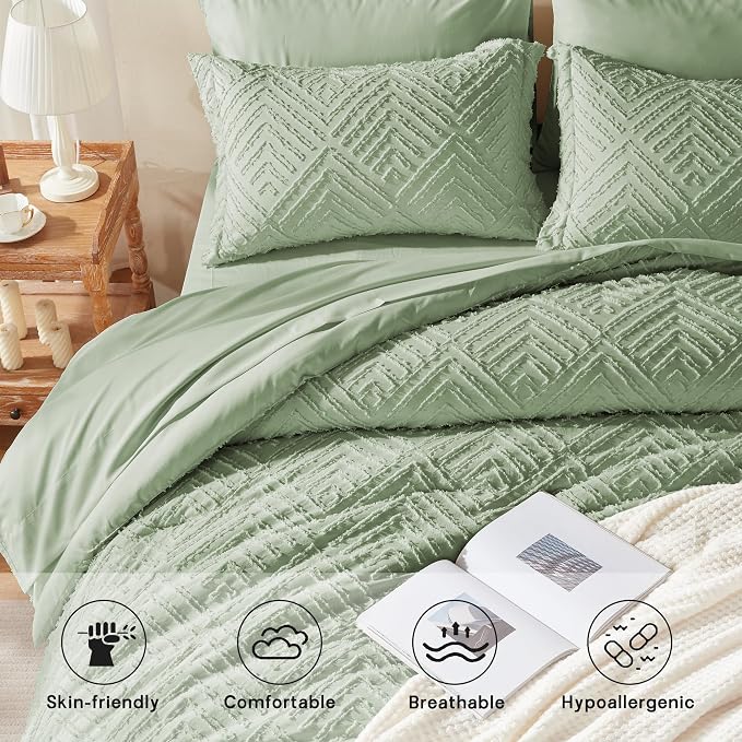 Zzlpp Full Comforter Set 7 Pieces, Sage Green Tufted Bed in a Bag - Image 3