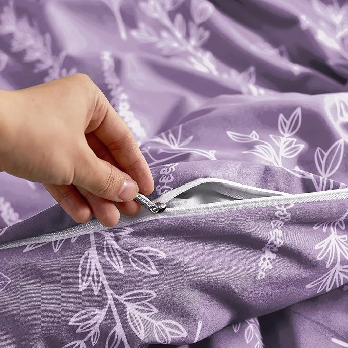 MUXHOMO Duvet Cover King Size, Reversible Floral Grayish Purple Duvet Cover Set - Image 6