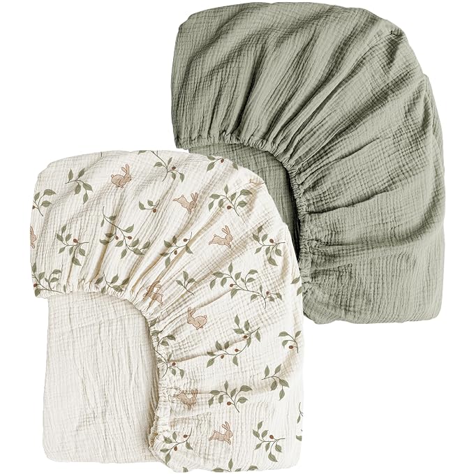Konssy Muslin Crib Sheets 2 PCS, 100% Cotton Baby Crib Sheets by Konssy