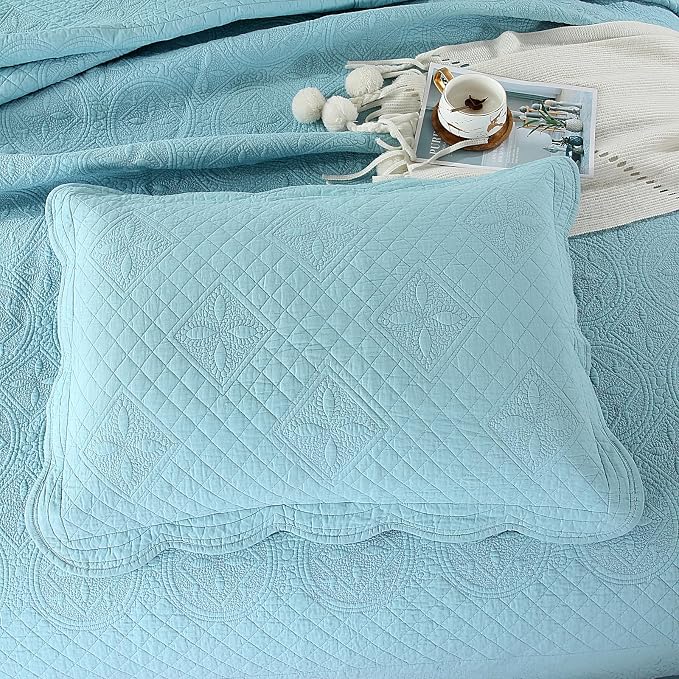 ROOMLIFE Quilt Set King Size 3D Floral Embroidery Pattern 3-Piece Cotton - Image 6