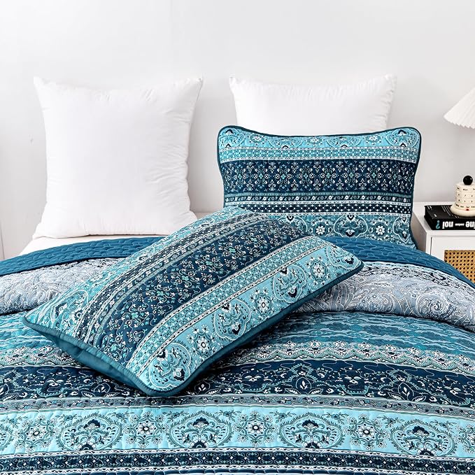 WONGS BEDDING Boho Queen Quilt Set, Lightweight Microfiber Bed Decor Bedspread - Image 5