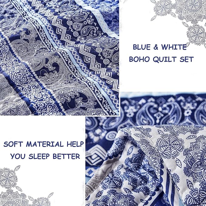 WONGS BEDDING Boho Quilt Set Full Size, Lightweight Bedspread Coverlet Bedding - Image 6