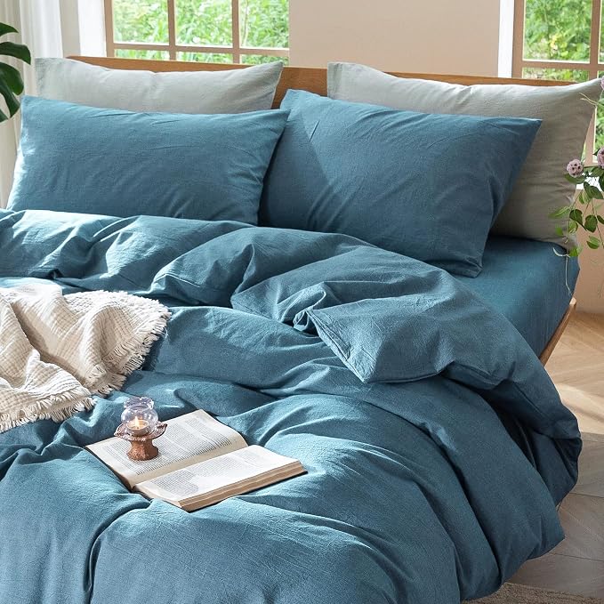 MooMee Bedding Duvet Cover Set 100% Washed Cotton Linen Like Textured - Image 6
