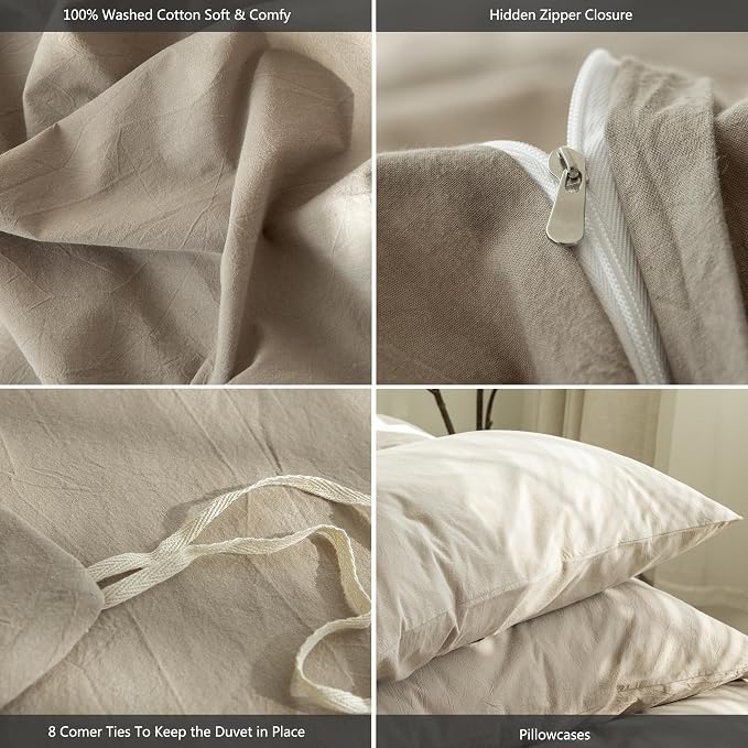 MooMee Bedding Duvet Cover Set 100% Washed Cotton Linen Like Textured - Image 6