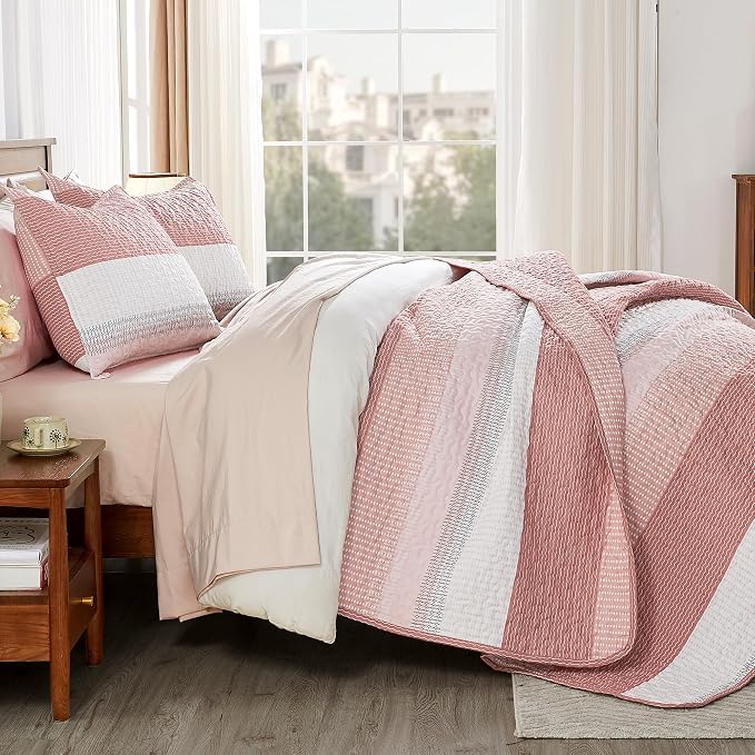 Andency King Size Quilt Set Blush Pink, 3 Pieces Summer Ultra Soft Lightweight - Image 4