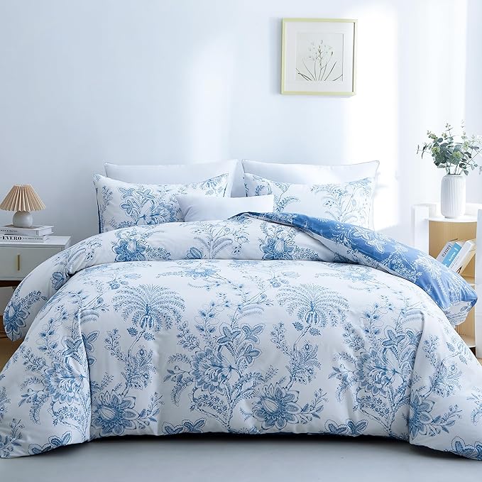 BOLINLIVING Floral Duvet Cover Queen Size 3 Pieces, Flower Duvet Cover by BOLINLIVING
