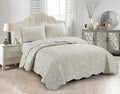 Brilliant Sunshine Classic Grey Floral Toile in Beige Background, 3-Piece Quilt by BrilliantSunshine