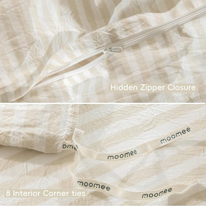 MooMee Striped Duvet Cover Set 100% Washed Cotton Linen Like Textured - Image 7
