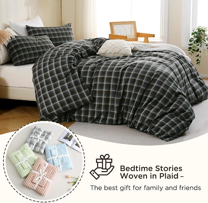 TOCOMOA Buffalo Plaid Duvet Cover Set 100% Washed Cotton Like Linen Feel Super - Image 7