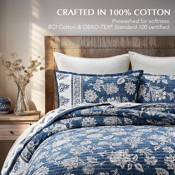 EverGrace Cotton Quilt Set Queen Size, 100% Cotton Reversible Lightweight - Image 3