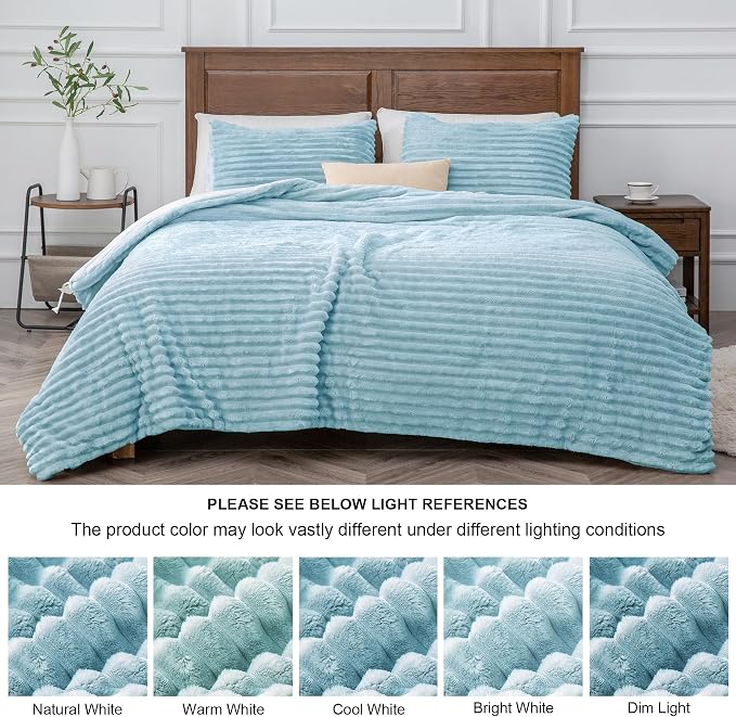 BEDELITE Fleece Queen Comforter Set -Super Soft & Warm Fluffy Light Blue Bedding - Image 8