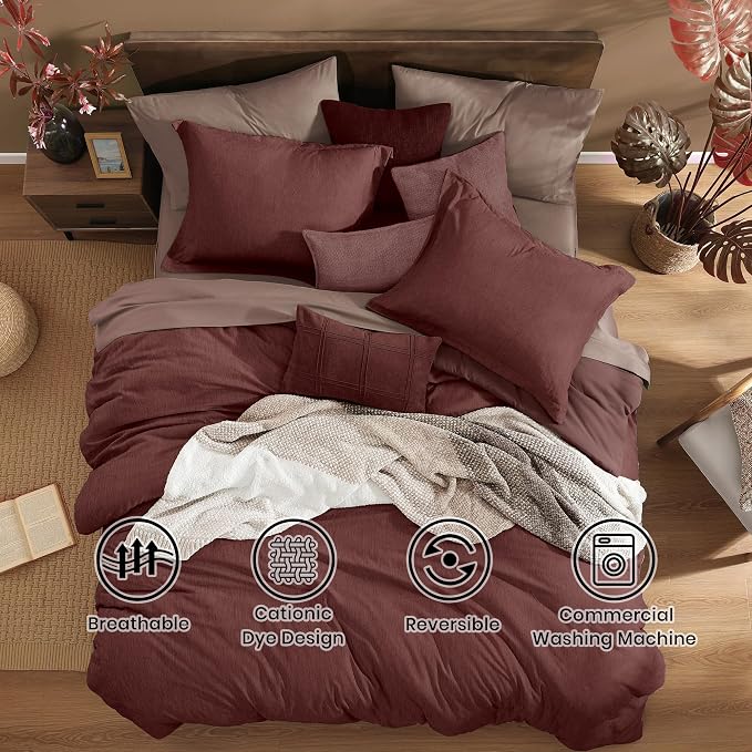 Monbix Full Size Comforter Set, Dark Red Bedding Comforter - Image 2