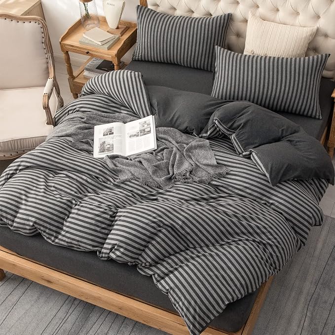 PURE ERA Jersey Knit Duvet Cover Set 100% T-Shirt Heather Cotton Super Soft - Image 4