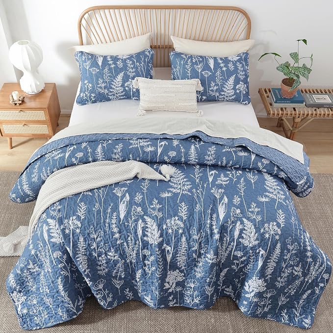 JANZAA Quilts Queen Size Infinity Blue Floral Queen Quilt Bedding Set - Image 8