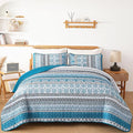 WONGS BEDDING Boho Quilt Set King Size, Teal Blue Bohemian 3 Pieces Quilt Sets by WONGSBEDDING