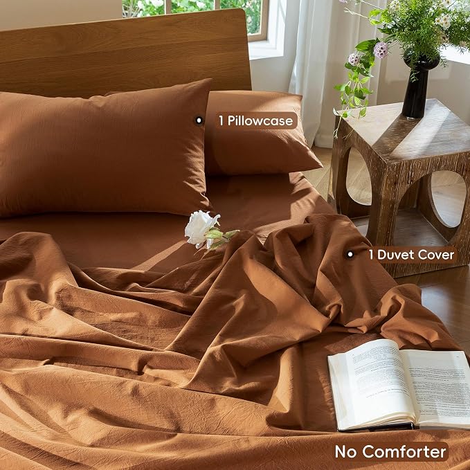 MooMee Bedding Duvet Cover Set 100% Washed Cotton Linen Like Textured - Image 2