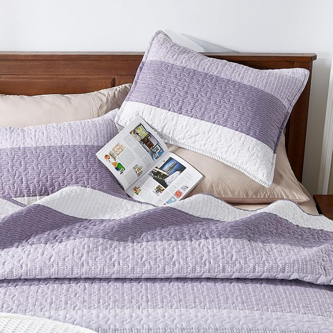 Andency Queen Quilt Bedding Set Grayish Purple, 3 Pieces Patchwork Summer - Image 8