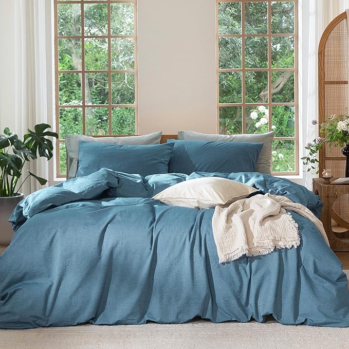 MooMee Bedding Duvet Cover Set 100% Washed Cotton Linen Like Textured by MOOMEE