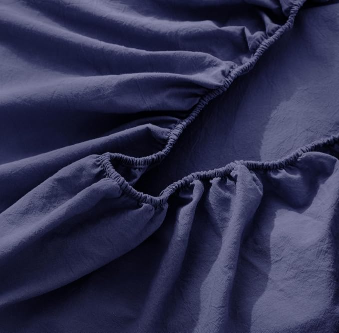 MooMee Fitted Bottom Sheet Only 100% Washed Cotton Linen Like Textured - Image 5