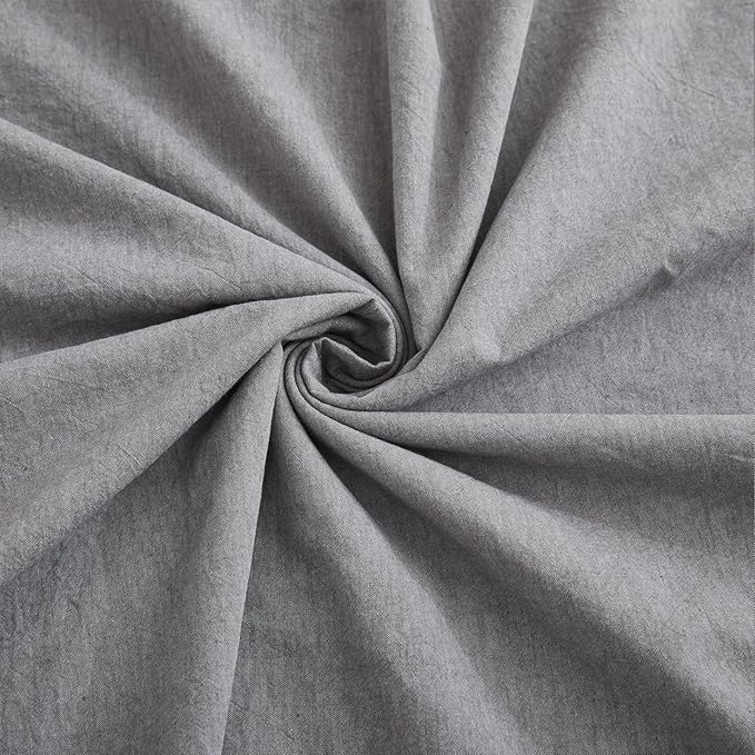 LOVQUE Light Grey Cotton Duvet Cover Queen Size, Linen Like Natural Bedding Set - Image 6