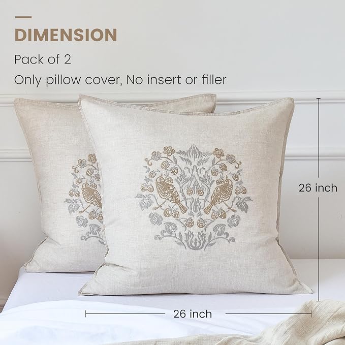 Simple&Opulence 100% Linen Euro Shams 26'' x 26'' Pack of 2, Embroidery - Image 5