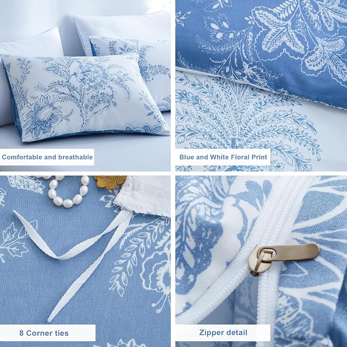 BOLINLIVING Floral Duvet Cover Queen Size 3 Pieces, Flower Duvet Cover - Image 6