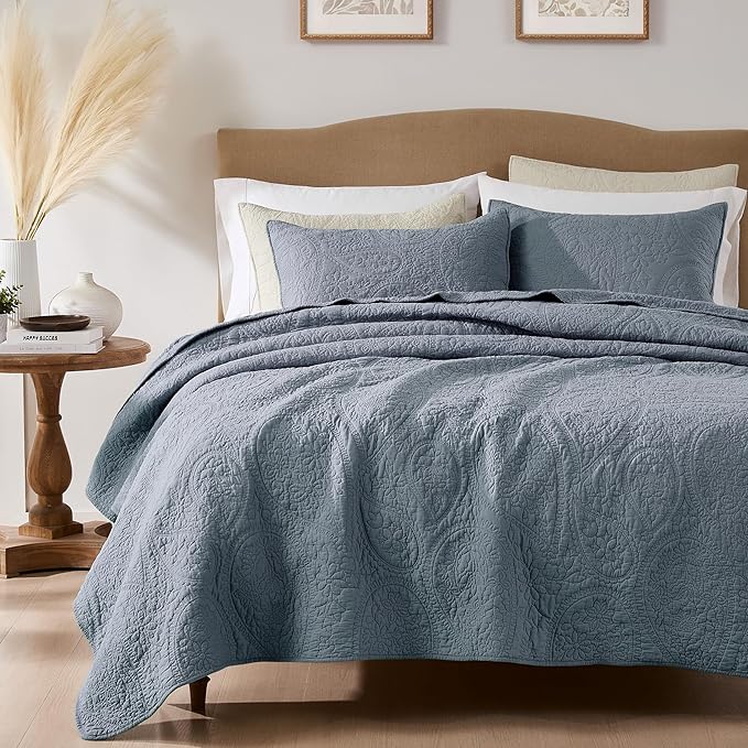 palassio Blue Paisley 100% Cotton Quilt California Cal King Size Bedding Sets by PALASSIO