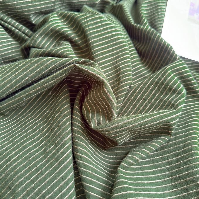 PinkMemory Green Striped Duvet Cover King 100% Washed Cotton Olive Green - Image 5