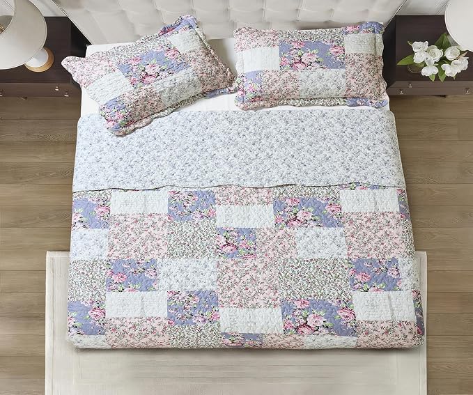 Brilliant Sunshine Roses Toile Quilt Set, 3-Piece Bedding Sets Traditional - Image 6