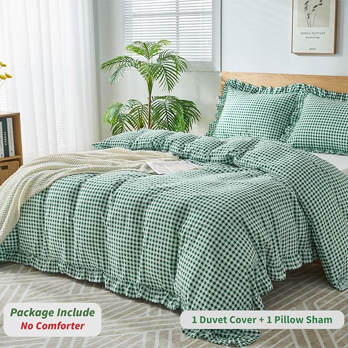 Gingham Duvet Cover Twin Size, 2 Pieces Soft Breathable Microfiber Plaid - Image 3