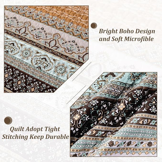 WONGS BEDDING Boho Fall Quilt Set Twin, Ultra Soft Lightweight Bedspread - Image 5