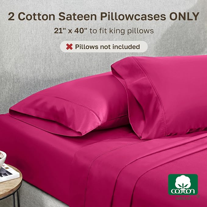 California Design Den King Size Pillowcases Set of 2-400 Thread Count Sateen - Image 3