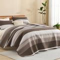 Litanika Oversized King Quilt Set Brown, 128x120 Stripe Bedspread Coverlet 3 by Litanika