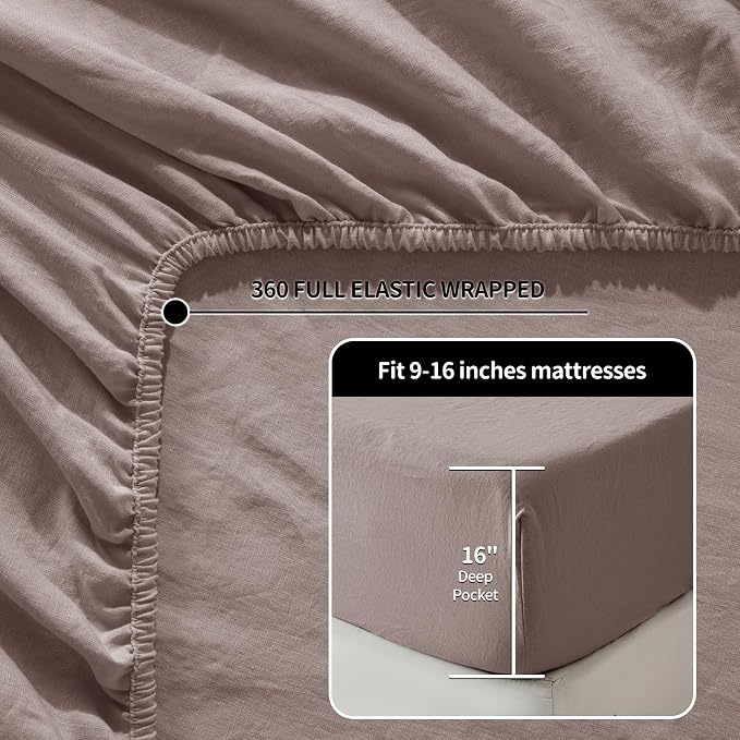 LBRO2M 100% Pure Linen Sheet Set Deep Pocket Up to 16" Bed Sheets Sets - Image 3