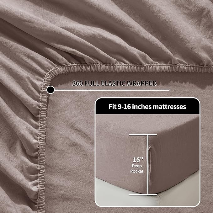 LBRO2M 100% Pure Linen Sheet Set Deep Pocket Up to 16" Bed Sheets Sets - Image 3