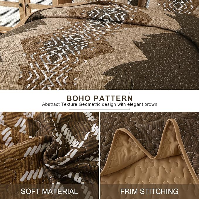 Dintszyayue Brown Quilt Set King Size Boho Aztec Texture Bedspread Coverlet Set - Image 4