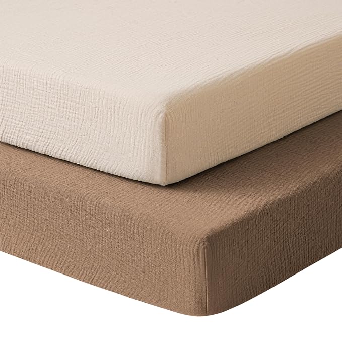 Konssy Muslin Mini Crib Sheets, 100% Soft Cotton Pack and Play Sheets by Konssy