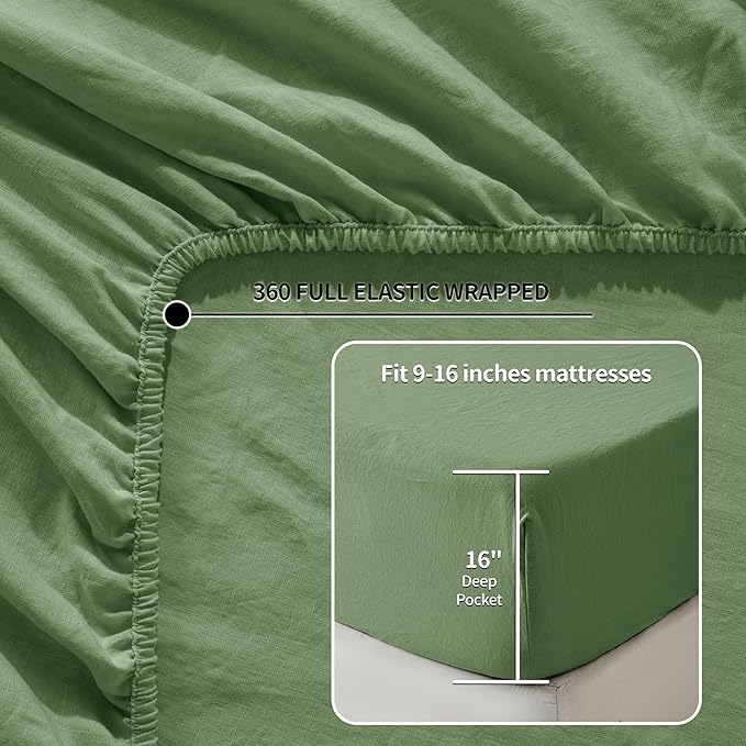 LBRO2M 100% Pure Linen Sheet Set Deep Pocket Up to 16" Bed Sheets Sets - Image 5