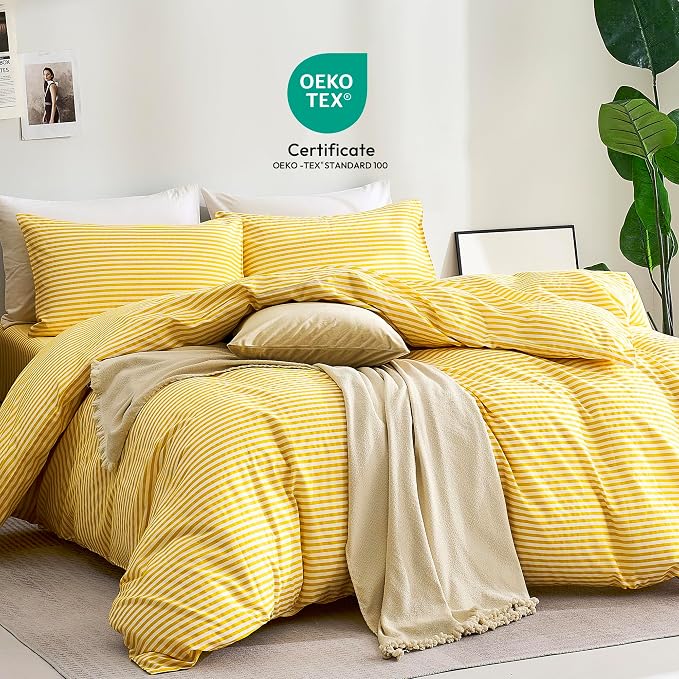 JELLYMONI 100% Natural Cotton 2pcs Striped Duvet Cover Sets, - Image 2