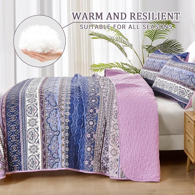 WONGS BEDDING Boho King Quilt Set, Lightweight Bed Decor Bedspread - Image 3