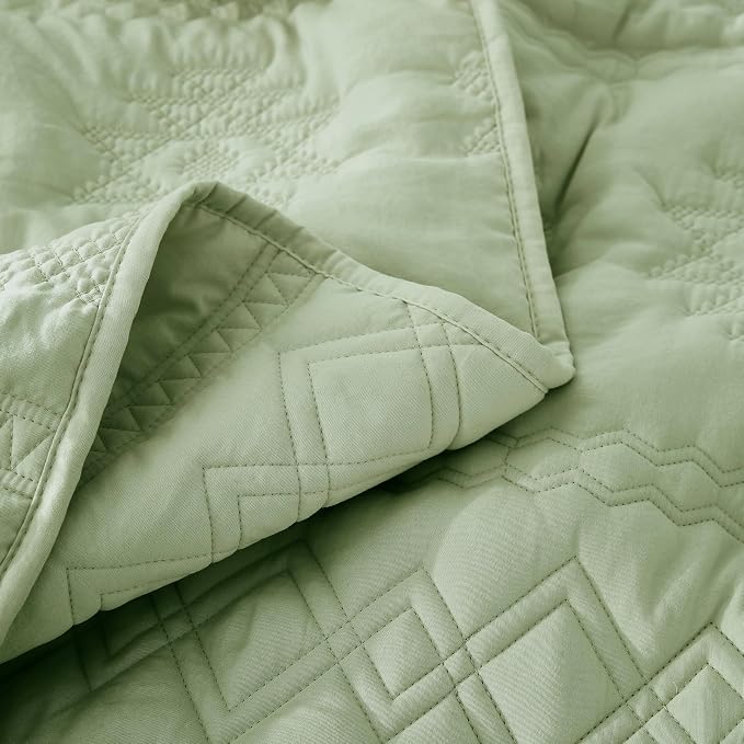 WDCOZY Boho Sage Green Oversized California Cal King Size Quilt Bedding Sets - Image 6