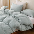 TOCOMOA Mini Gingham Green Duvet Cover Bedding Set 100% Washed Cotton Like by TOCOMOA