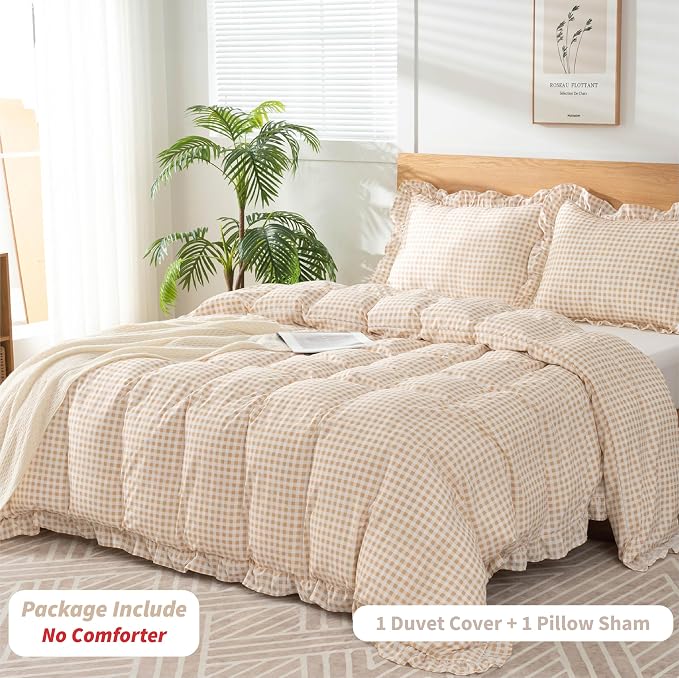 Gingham Duvet Cover Twin Size, 2 Pieces Soft Breathable Microfiber Plaid - Image 3