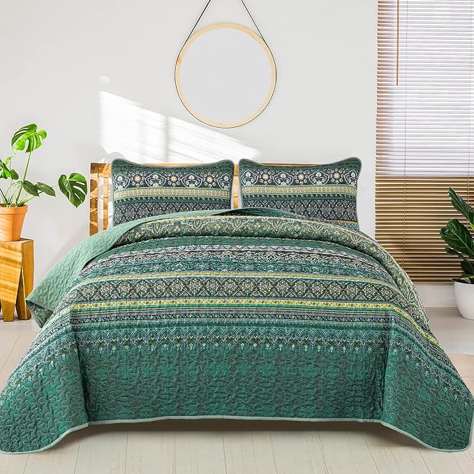 WONGS BEDDING Boho Quilt Queen Size, Lightweight Microfiber Bed Decor Bedspread by WONGSBEDDING