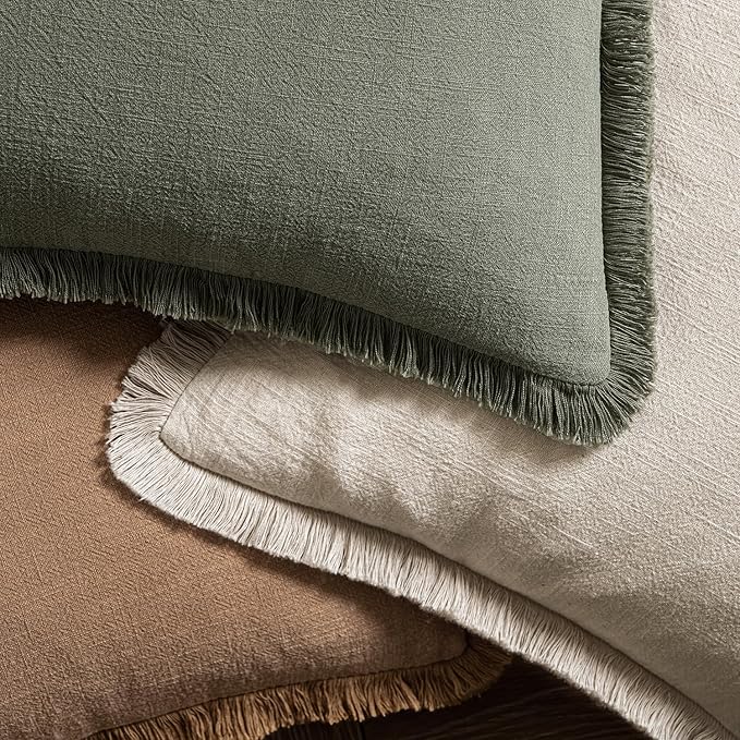 MIULEE Decorative Throw Pillow Covers Neutral Linen Fringe Throw Pillows Set of - Image 4
